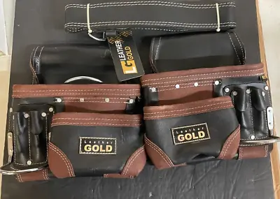 LEATHER GOLD Genuine Finished Leather Framer’s Adjustable Rig Tool Belt 3450 NEW • $50
