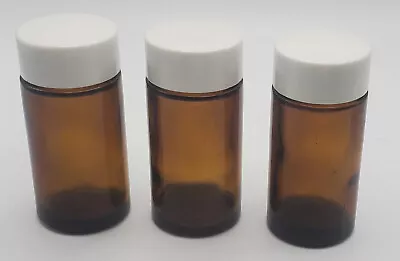 Lot Of 3 Vintage Amber Brown Glass Pill Bottles With Lids - 5 Dram • $11.99
