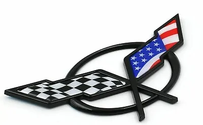 For 1997 - 2004 Corvette C5 Cross Flags Emblem Front Cross Badge USA Flag Black • $15.29