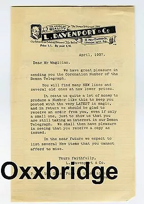 DAVENPORT MAGIC SHOP Magician Store Apparatus 1932 Demon Times London L Form • $29