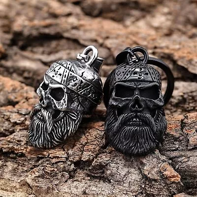 Bearded Skull Motorcycle Guardian Angel Biker Bell Good Luck Charm Pendant • $8