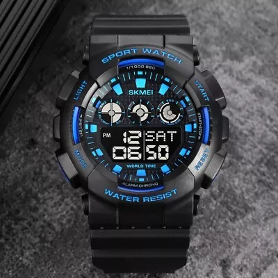 SKMEI Mens Waterproof Casual Digital LED Week Date Sport Wrist Watch Rubber Band • £11.99