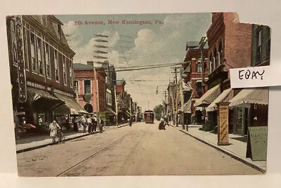 1909 New Kensington Pa. 5th Avenue Businesses & Trolley Rare German Postcard • $7.90