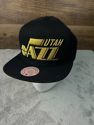 Utah Jazz Mitchell & Ness SnapBack Adjustable Hat Black Gold BA17689 NBA A4 • $20.79