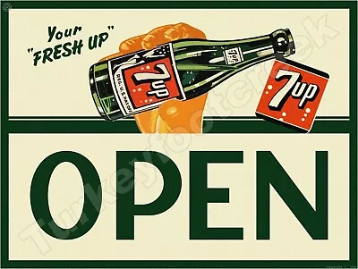 7UP Open 9  X 12  Metal Sign • $14.99