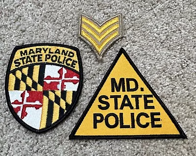 3 MARYLAND STATE Police Patch State Flag & Triangle Iron On - MD. Embroidered • $12.95