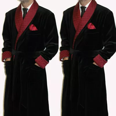 Men's Black Smoking Long Robes Quilted Vintage Red Lapels Prom Party Jackets • $71.60