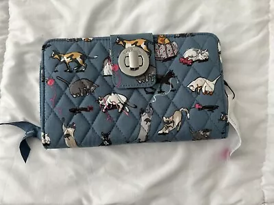 Nwt New Vera Bradley Rfid Turnlock Wallet Cat's Meow Cat Theme Blue Multi $75.00 • $25