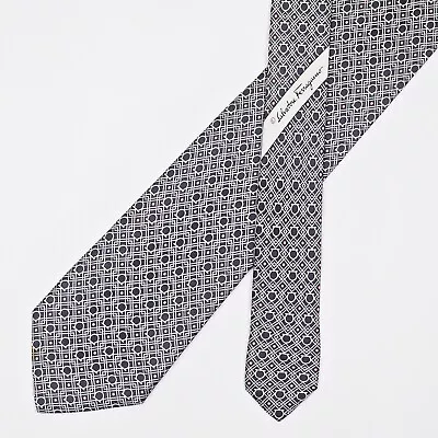 Salvatore Ferragamo Tie Necktie Gancini Logo Pink Polka Dot On Gray Check • $40