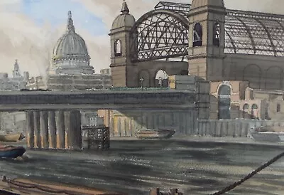Original Watercolour 'Cannon Street Station' George Godfrey Dated 1951 • £44
