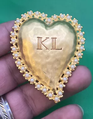 Vintage Matte Gold Tone Signed Karl Lagerfeld Heart Brooch ( Chanel Designer ) • $339.99