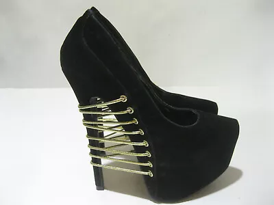 Black 6  High Heel Round Toe 2.5  Platform Sexy Shoes Women Size 6 • $9.99