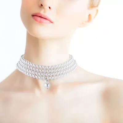 Round Pearl Necklace Imitation Pearls Women's Necklaces For Choker • £8.35