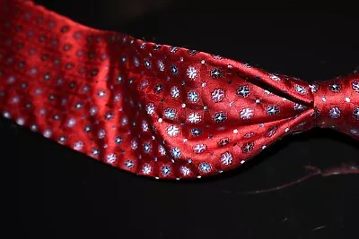 Canali Made Italy Thick Woven Cherry Red Satin Blue Alternating Floret Silk Tie • $9.99