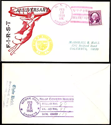 USS MACON ARIZONA Naval Memorial Crash Cover Puget Sound Feb 12 1936 Welch Cach • $42.50