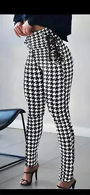 Houndstooth Leggings With Lace Up Sides High Waste Stretchy Pants . Very Comfy • £32.81