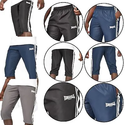 Lonsdale Mens Striped 3/4 Long Shorts Elasticated Waist Running Boxing Gym Pant • £10.99
