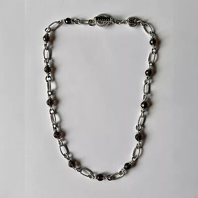 Judith Ripka Sterling Silver Oval Rope Link Smoky Quartz Faceted Bead Necklace • $95