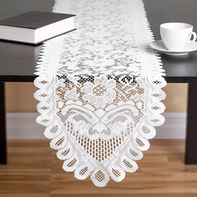 Floral Lace Table Runner White Wedding Tablecloth Dining Table Decor 33x193cm • £7.55