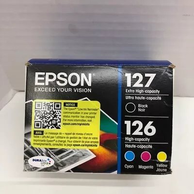 Epson 127 Black & 126 C/M/Y Ink Cartridges T127120BCS 4 PK Genuine - NEW/SEALED! • $79.75