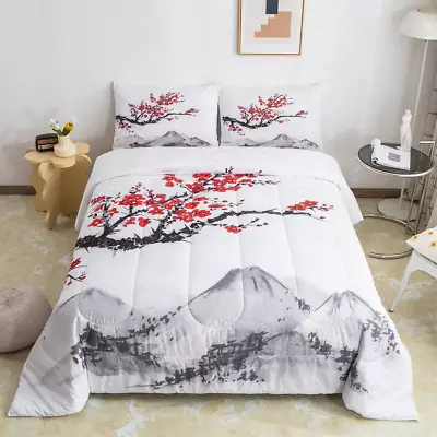 Japanese-Style Comforter Set Red Cherry Blossoms Printed Down ComforterAdult • $70.05