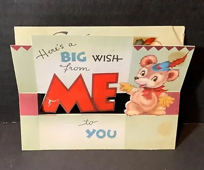 VTG Get Well Card Anthropomorphic Bear Flips Down Big Wish From Me To You • $3.99