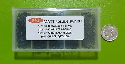 BOXED MATT BLACK DFS Quality Rolling Fishing Swivels Size 34567 • $14.30