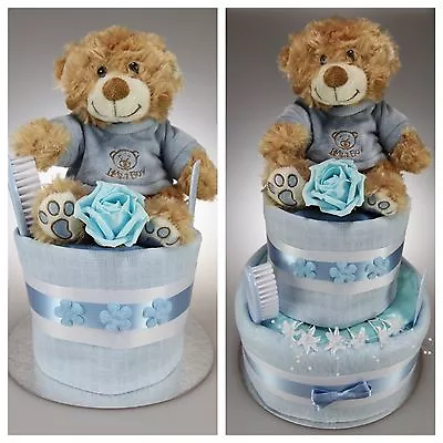 It's A Boy Blue Nappy Cake Cute Teddy Newborn Baby Shower Gift Maternity Leave • £25.99