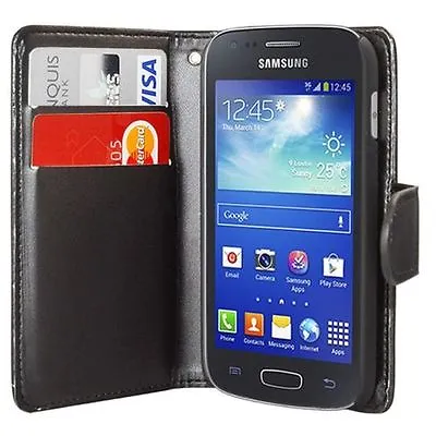 BLACK WALLET Plain Phone Case Card Slots For SAMSUNG GALAXY ACE-3 S7270 S7272 • £4.15