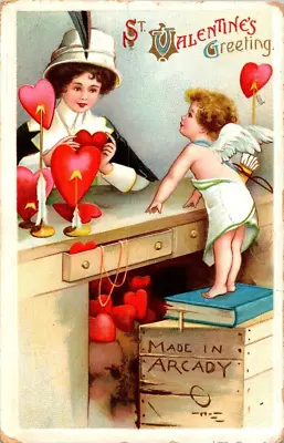 St Valentine's Greeting. C MADE IN ARCADY Vintage Postcard Early 1900s • $9.99