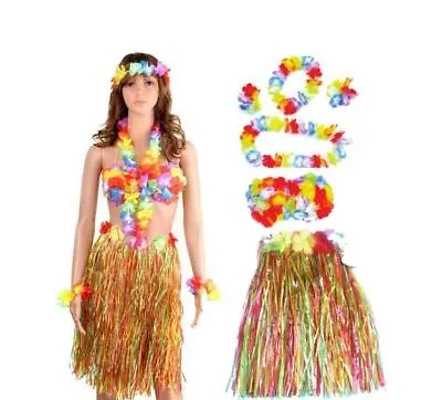 £6.49 • Buy 6Pcs Hawaiian Fancy Dress Hula Costume Grass Skirt Flower Garland Bra Aloha Set