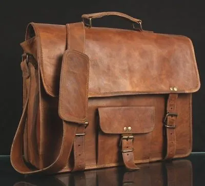 Mens Genuine Vintage Leather Satchel Briefcase Messenger Hand Bag 15  Laptop Bag • $44.07