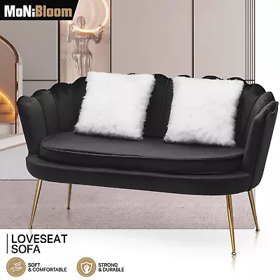 52  Black Velvet Tufted Upholstered Sofa Couch Home Accent Love Seat W/2 Pillows • $261.99