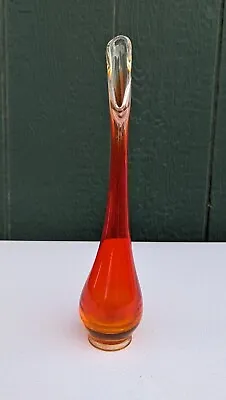 Vintage Mid Century Modern Orange Amberina Glass Bud Vase  11” Tall Swung • $32