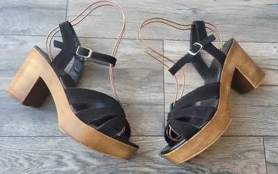 Matisse Womens Black Suede Block Strappy Heel Clog  Sandals Size 9M VGUC • $31.47