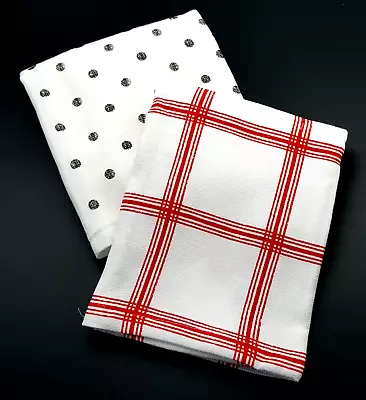 Martha Stewart Kitchen Dish Towels Plaid Polka Dot Black Red White Set Of 2 • $10