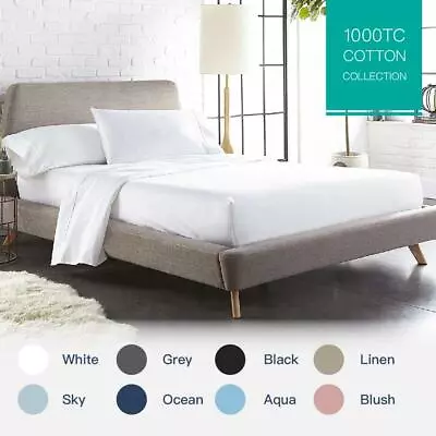 $49 • Buy 100% Cotton 1000TC Single/KS/Double/Queen/King Fitted Flat Sheet Pillowcase Set