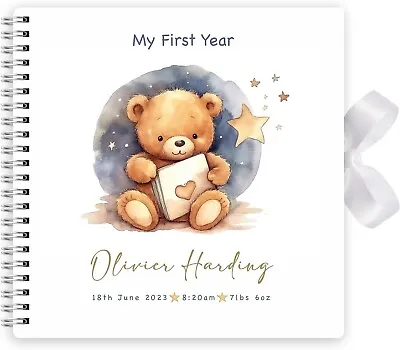 Personalised Teddy Heart Baby First Year Memory Scrapbook Photo Album Baby Book • £13.99