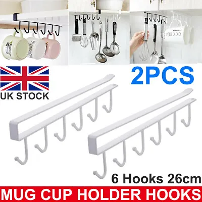 2pcs 6 Hooks Under Shelf Mug Holder Cup Cupboard Kitchen Organiser Hanging Racks • £5.69