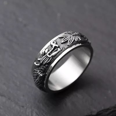 Flying Dragon Stainless Steel Spinner Ring Vintage Band Rings For Men Women Gift • $12.99