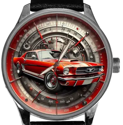 Vintage 1965 Classic Red Mustang Convertible Solid Brass Collectible Car Watch • $139.99