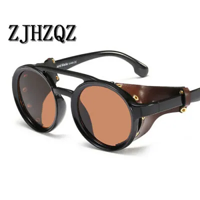 $17.75 • Buy Men Retro Round Sunglasses Steampunk Unisex Shades With Leather Side Shields New