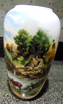 Beautiful Large Tall  10 1/4  NAAMAN Fire Porcelain Israel Vase W Country Scene • $65