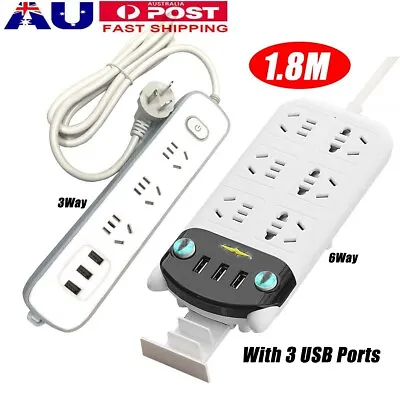 1.8M USB Power Board 6 Way 3 Way With 3 USB Ports Overload Surge Protection AU • $36.99