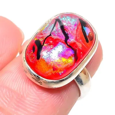 Mexican Dico Glass Gemstone 925 Solid Sterling Silver Jewelry Ring Size 5 • $11.99