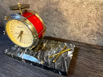 DRUM KIT Vintage CLOCK MOLNIA Molnija MARBLE USSR Mechanical Desktop Majak • $45