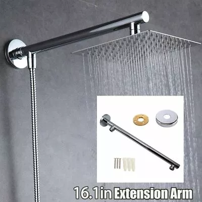 $19.52 • Buy 16in Chrome Stainless Steel Rainfall Shower Head Extension Arm Wall Mounted Long