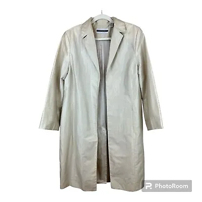 Amanda Smith Linen Blend Duster Coat 16 Beige Collared Lined 3/4 Sleeve • $35