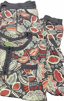 Vera Bradley Crew Neck Long Sleeve PJ’s Grey Red Green Cream Floral Paisley Sz L • $39.99