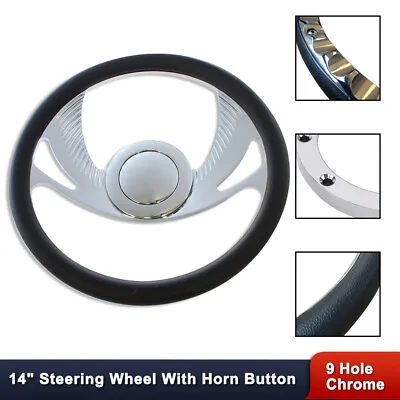 GM 14  350mm Chrome Billet Aluminum Steering Wheel 9 Holes & Smooth Horn Button • $129.69